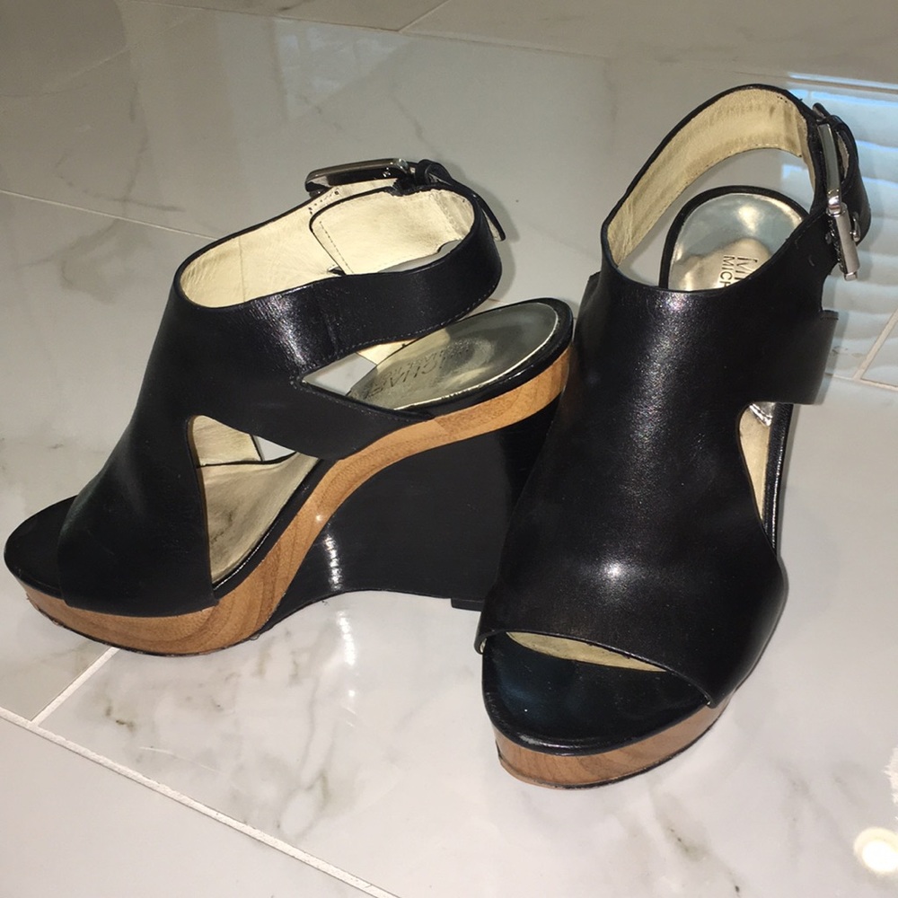 Michael Kors black leather wedges